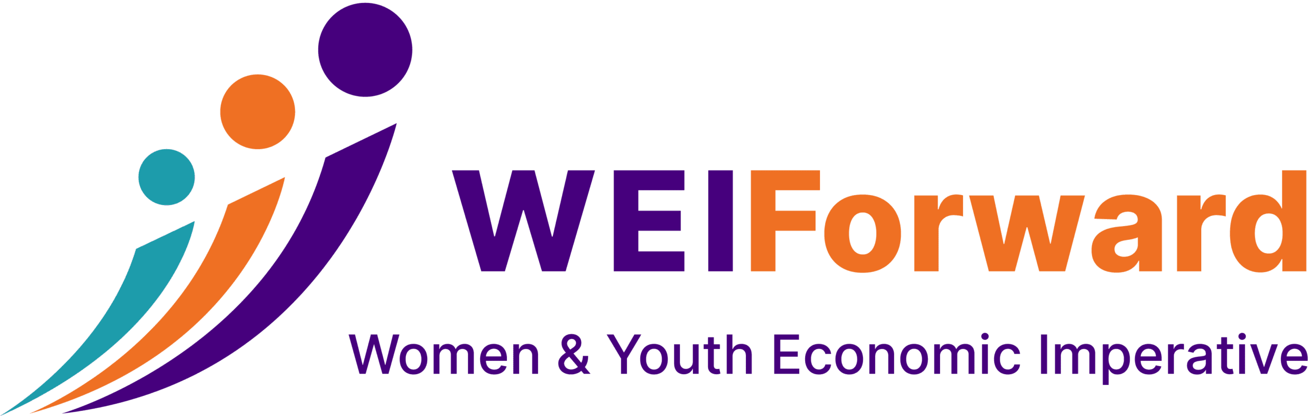 A colorful logo for WEIForward, highlighting women and youth economic empowerment, featuring stylized figures and vibrant lettering.