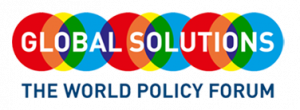 A colorful logo for Global Solutions, featuring interlinked circles and the tagline 'The World Policy Forum'.