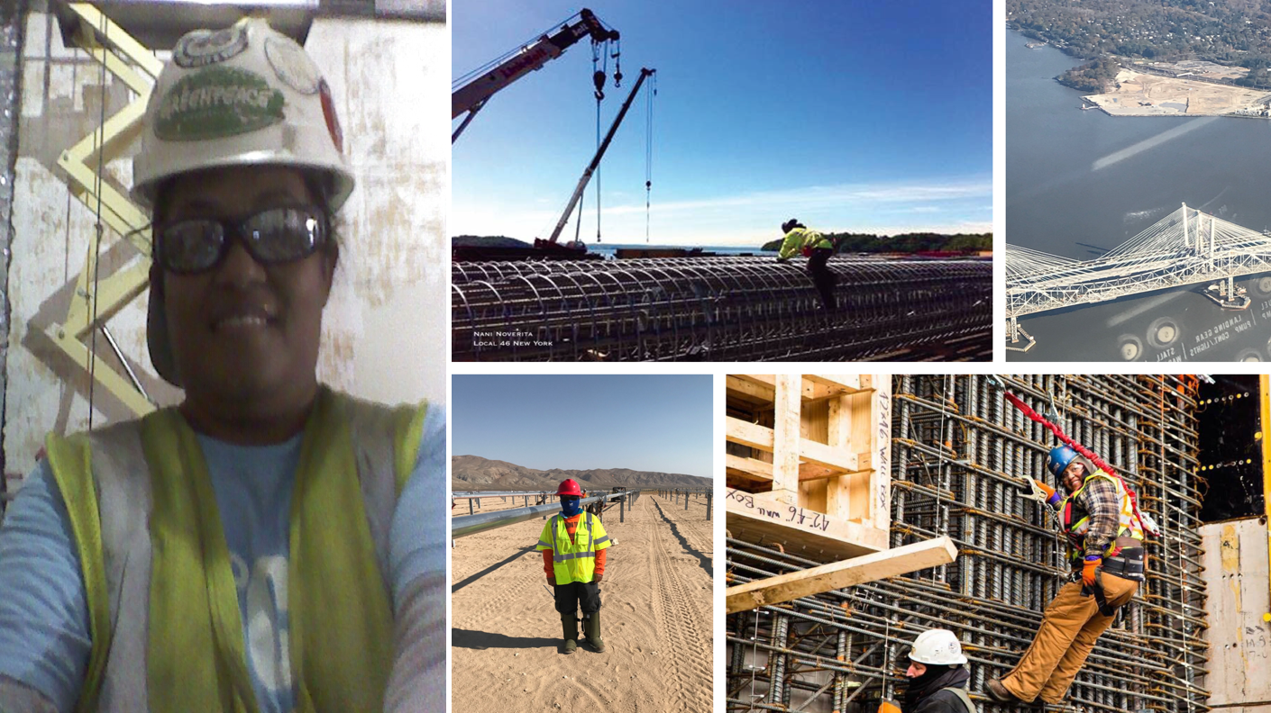 A collage of construction scenes, including workers, cranes, and structural frameworks, showcasing various aspects of construction and engineering work.