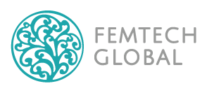 A blue and grey logo representing Femtech Global, featuring a stylized tree design.