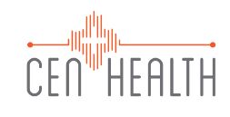 An abstract logo featuring stylized sound waves and a cross, with the words 'CEN HEALTH' prominently displayed.